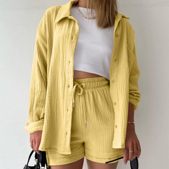 Joanna Button Up Shirt & Shorts Set - Yellow - Picture 2 of 7